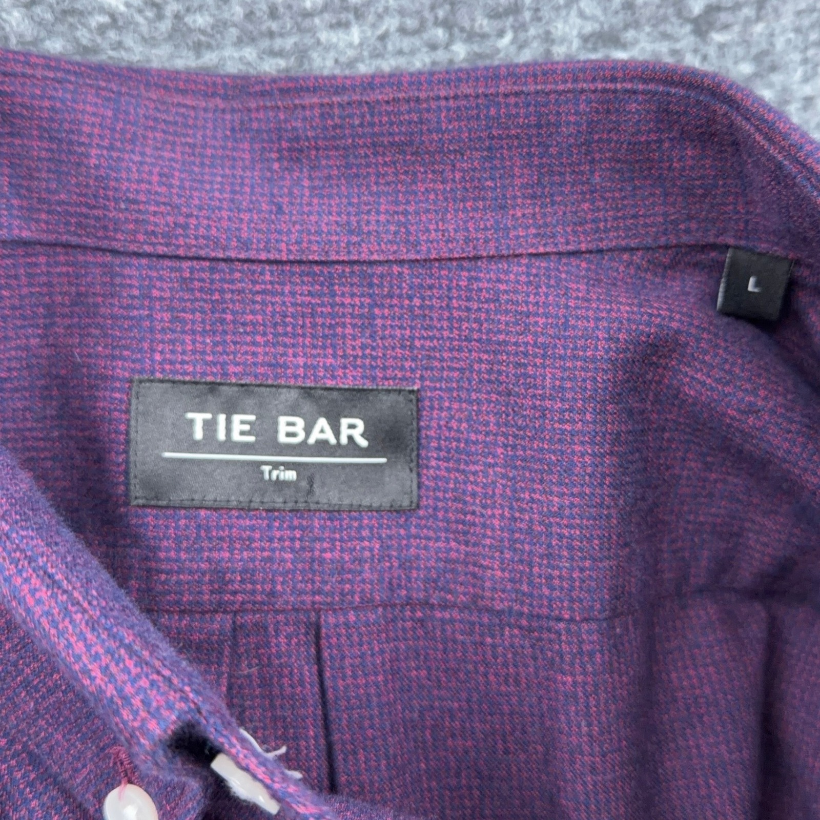 Tie Bar Trim Fit Men L 100% Cotton Purple Heathered Button Down Shirt — image 3 of 7